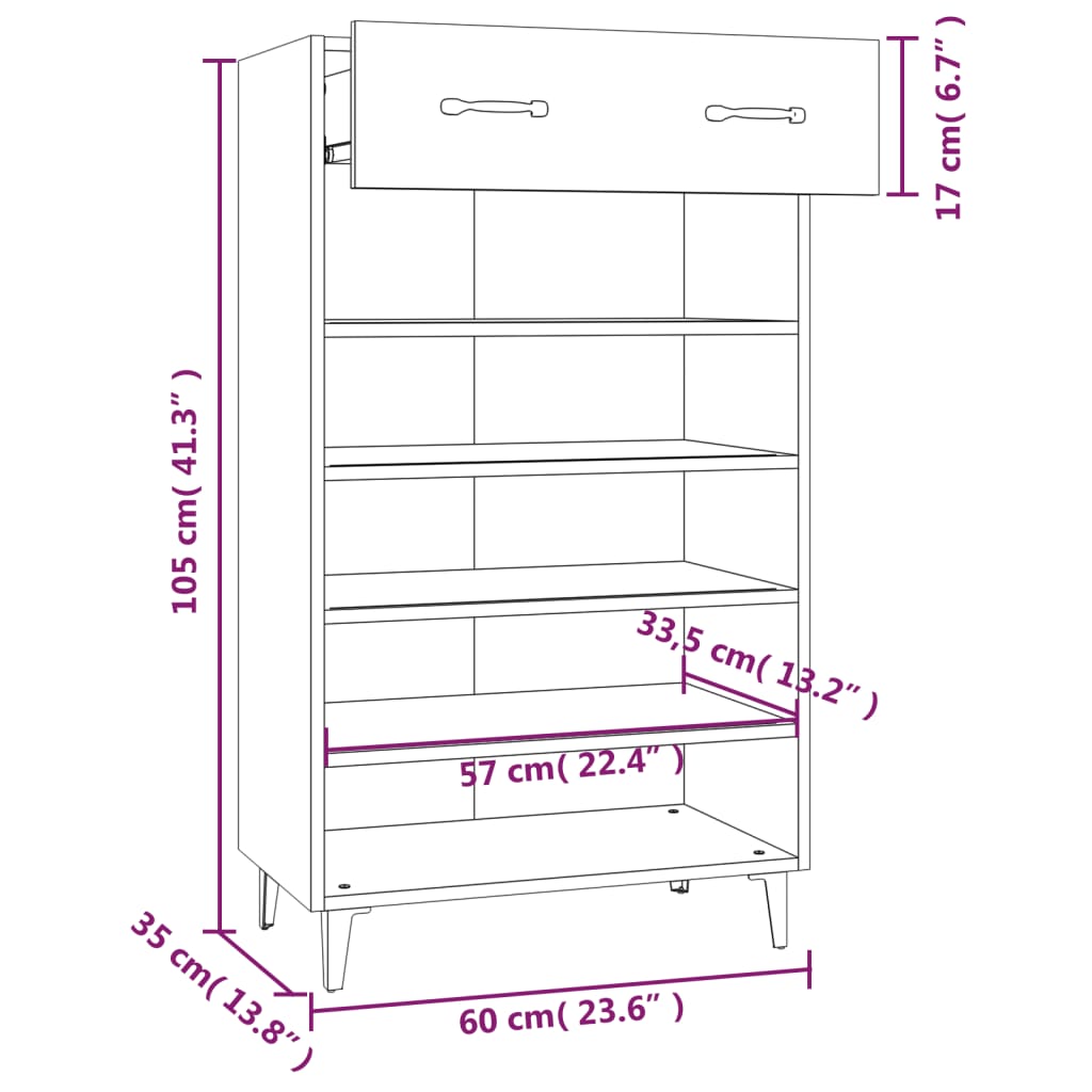 Arc Shoe Cabinet Gray Sonoma Wood Medium 6 Compartments