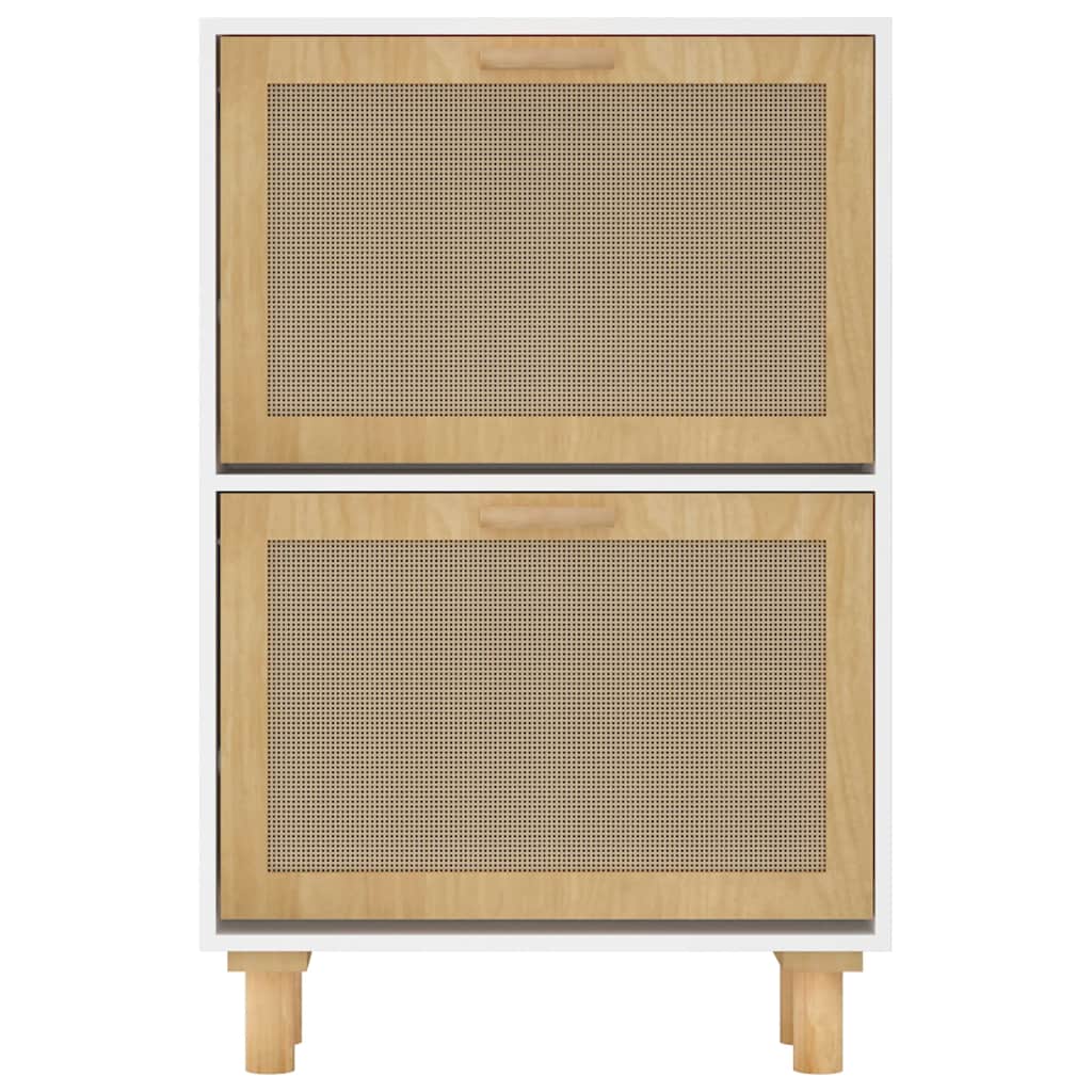 Shoe Cabinet Natural Rattan & Solid Pine 2 Drop-Down Drawers Medium Height