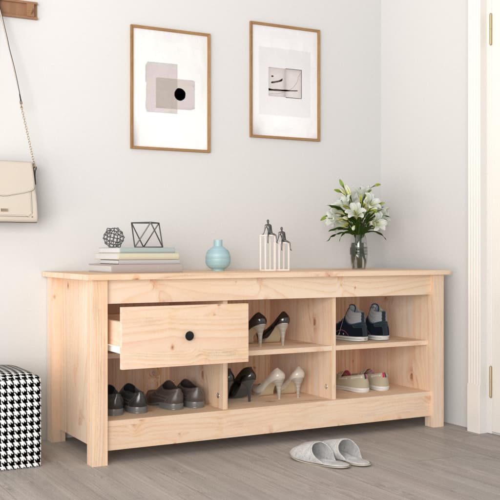 Shoe Cabinet Natural Solid Pine Wide & Deep 6 Compartments
