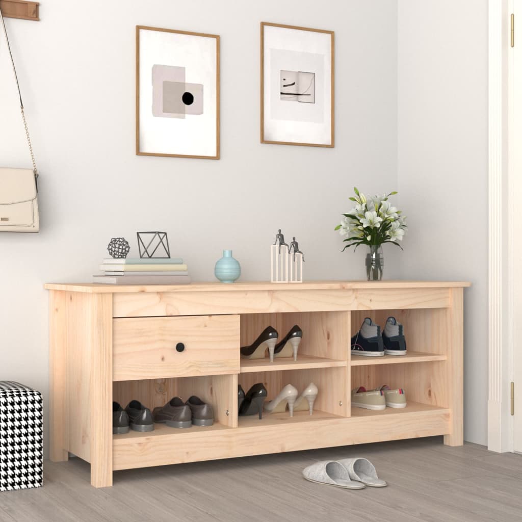 Shoe Cabinet Natural Solid Pine Wide & Deep 6 Compartments