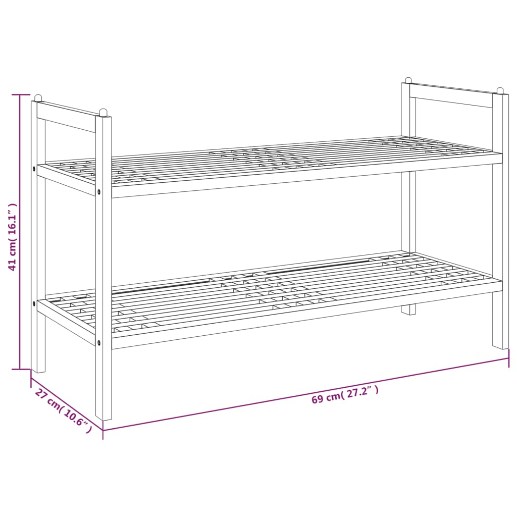 Shoe Rack Solid Walnut 2 Tiers