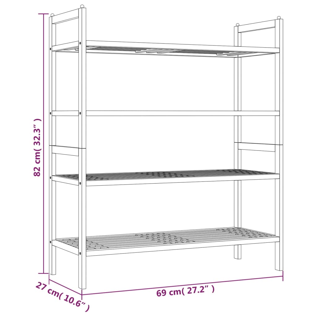 Shoe Rack Solid Walnut 4 Tiers