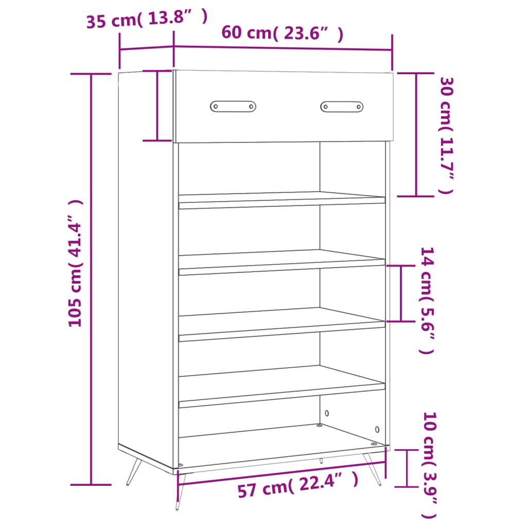 Luxo Shoe Cabinet Solid Oak 6 Compartments Tall & Metal Feet