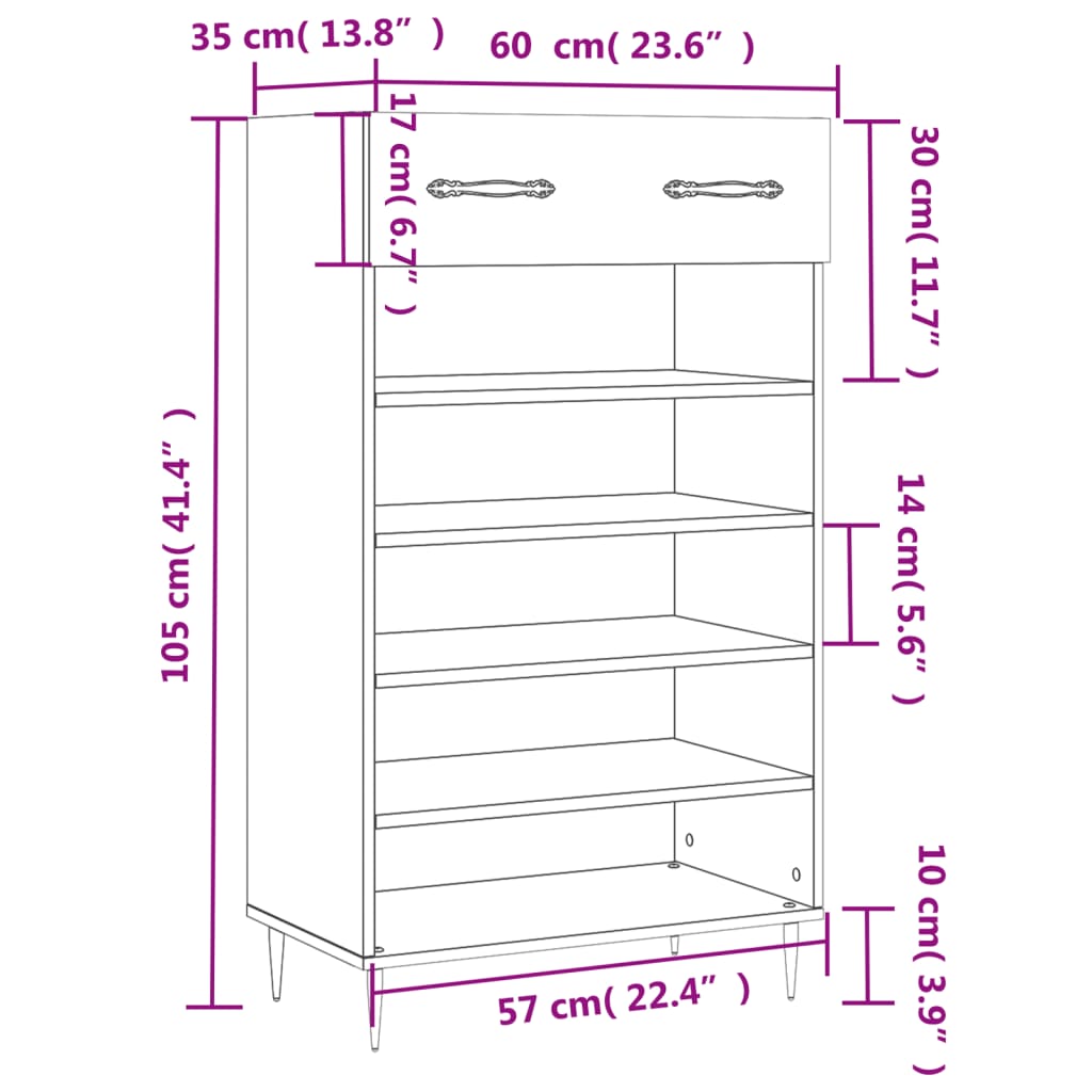 Luxo Shoe Cabinet Solid Oak 6 Compartments Tall & Metal Feet