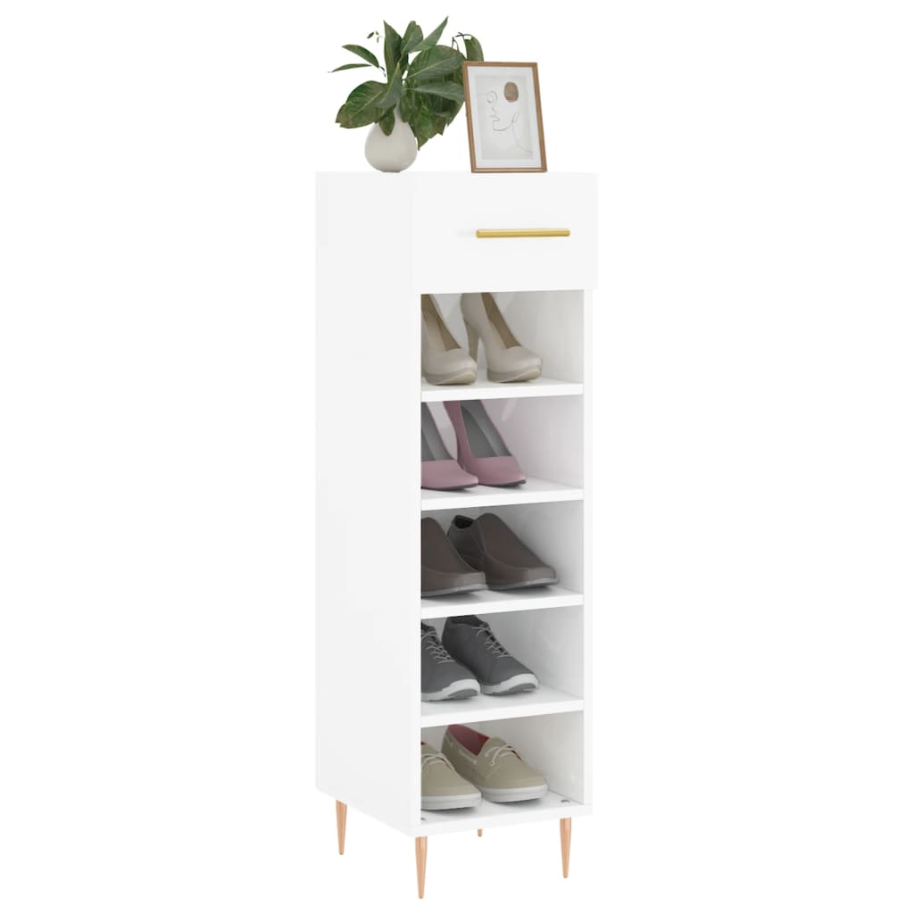 Luxo Shoe Cabinet Solid Oak 5 Compartments Tall & Skinny & Metal Feet