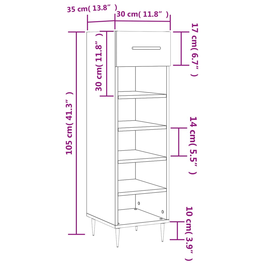 Luxo Shoe Cabinet Solid Oak 5 Compartments Tall & Skinny & Metal Feet
