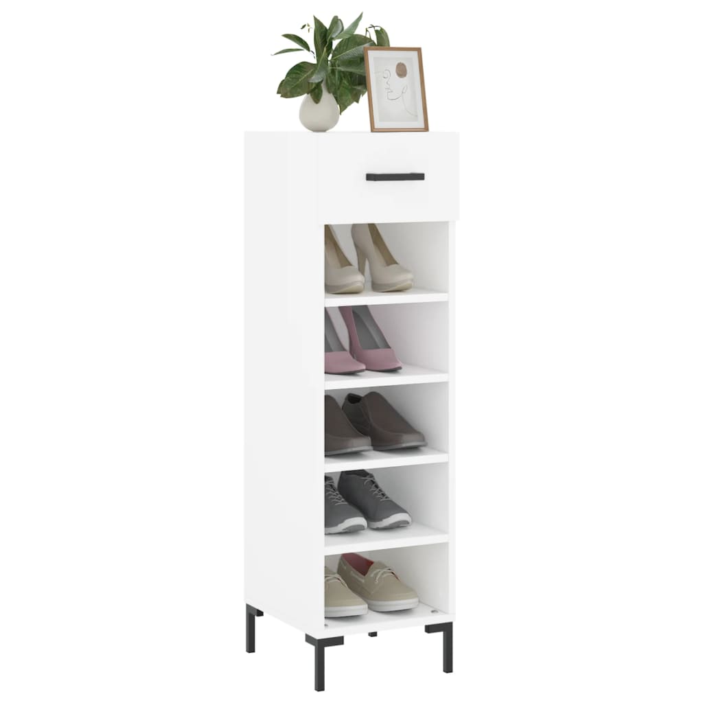 Luxo Shoe Cabinet Solid Oak 5 Compartments Tall & Skinny & Metal Feet