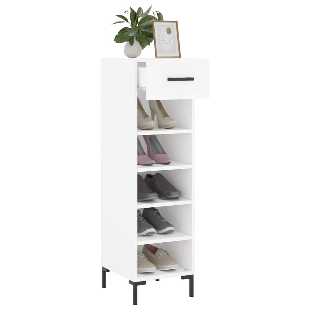 Luxo Shoe Cabinet Solid Oak 5 Compartments Tall & Skinny & Metal Feet