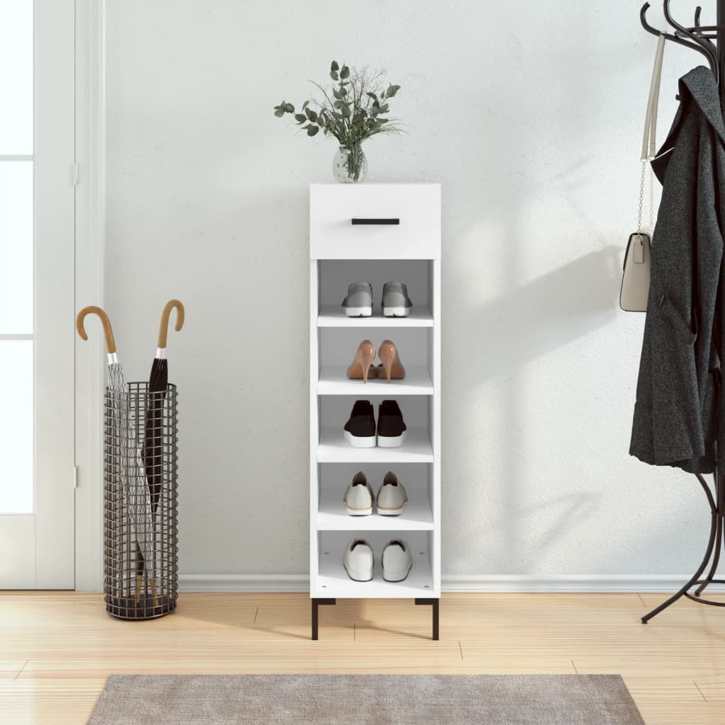 Luxo Shoe Cabinet Solid Oak 5 Compartments Tall & Skinny & Metal Feet