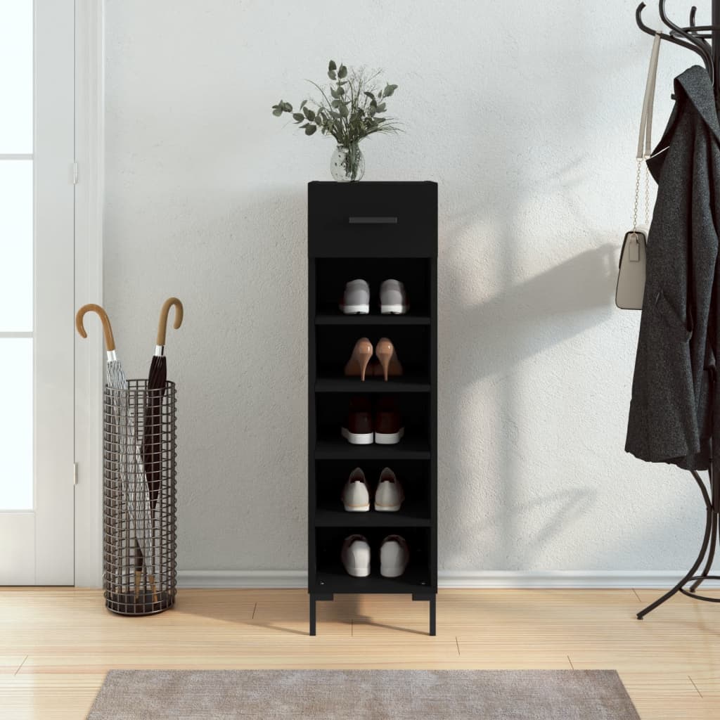 Luxo Shoe Cabinet Solid Oak 5 Compartments Tall & Skinny & Metal Feet