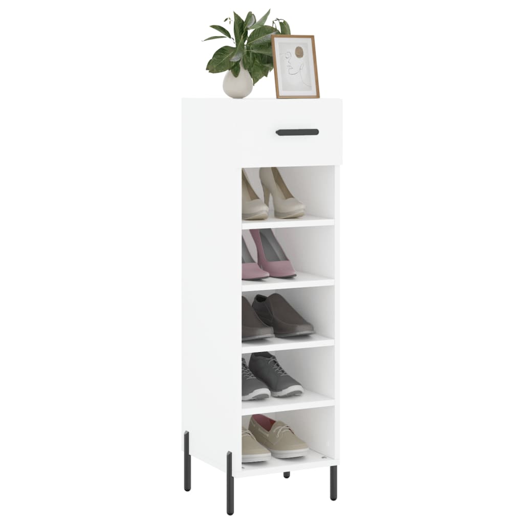 Luxo Shoe Cabinet Solid Oak 5 Compartments Tall & Skinny & Metal Feet