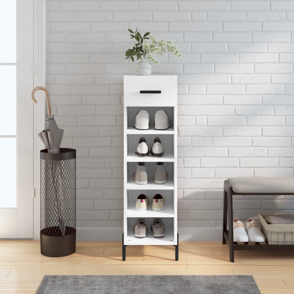 Luxo Shoe Cabinet Solid Oak 5 Compartments Tall & Skinny & Metal Feet