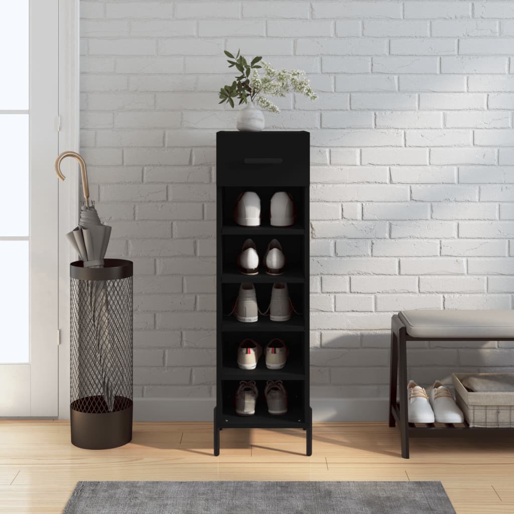 Luxo Shoe Cabinet Solid Oak 5 Compartments Tall & Skinny & Metal Feet
