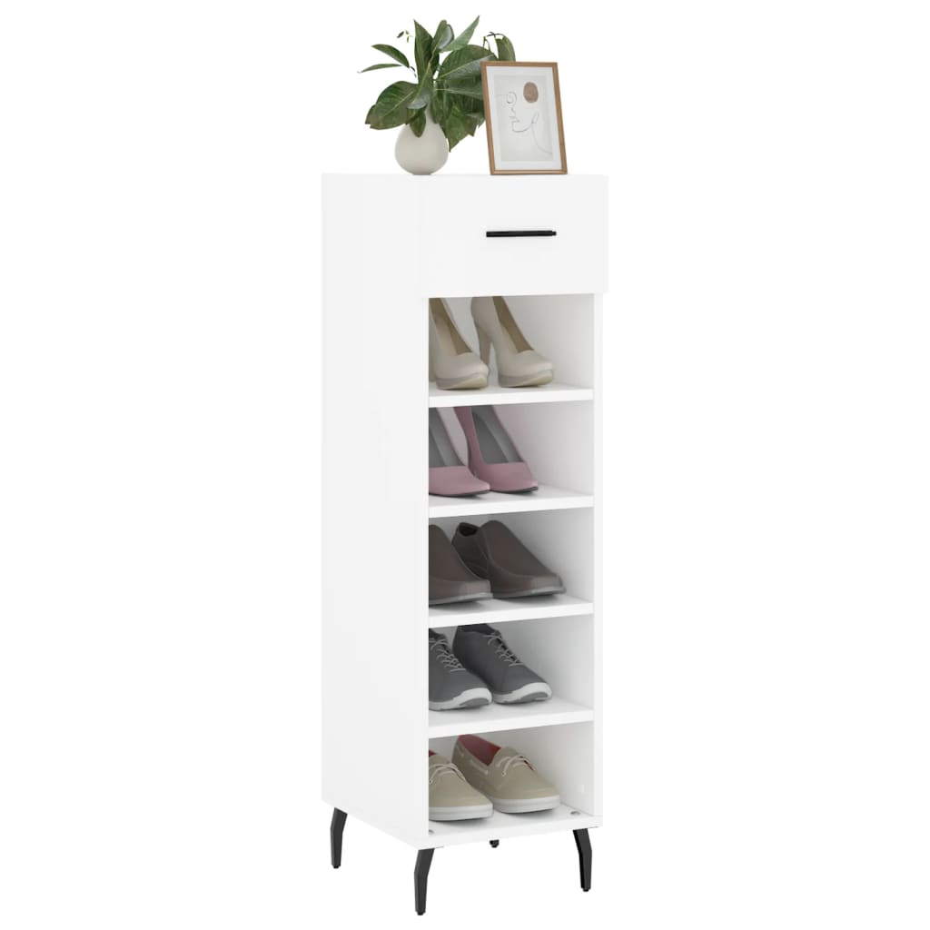 Luxo Shoe Cabinet Solid Oak 5 Compartments Tall & Skinny & Metal Feet
