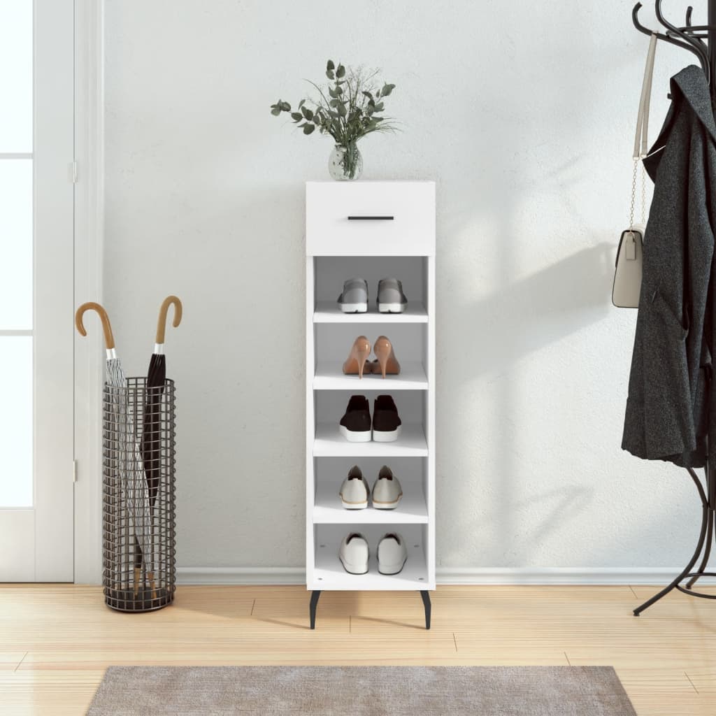 Luxo Shoe Cabinet Solid Oak 5 Compartments Tall & Skinny & Metal Feet