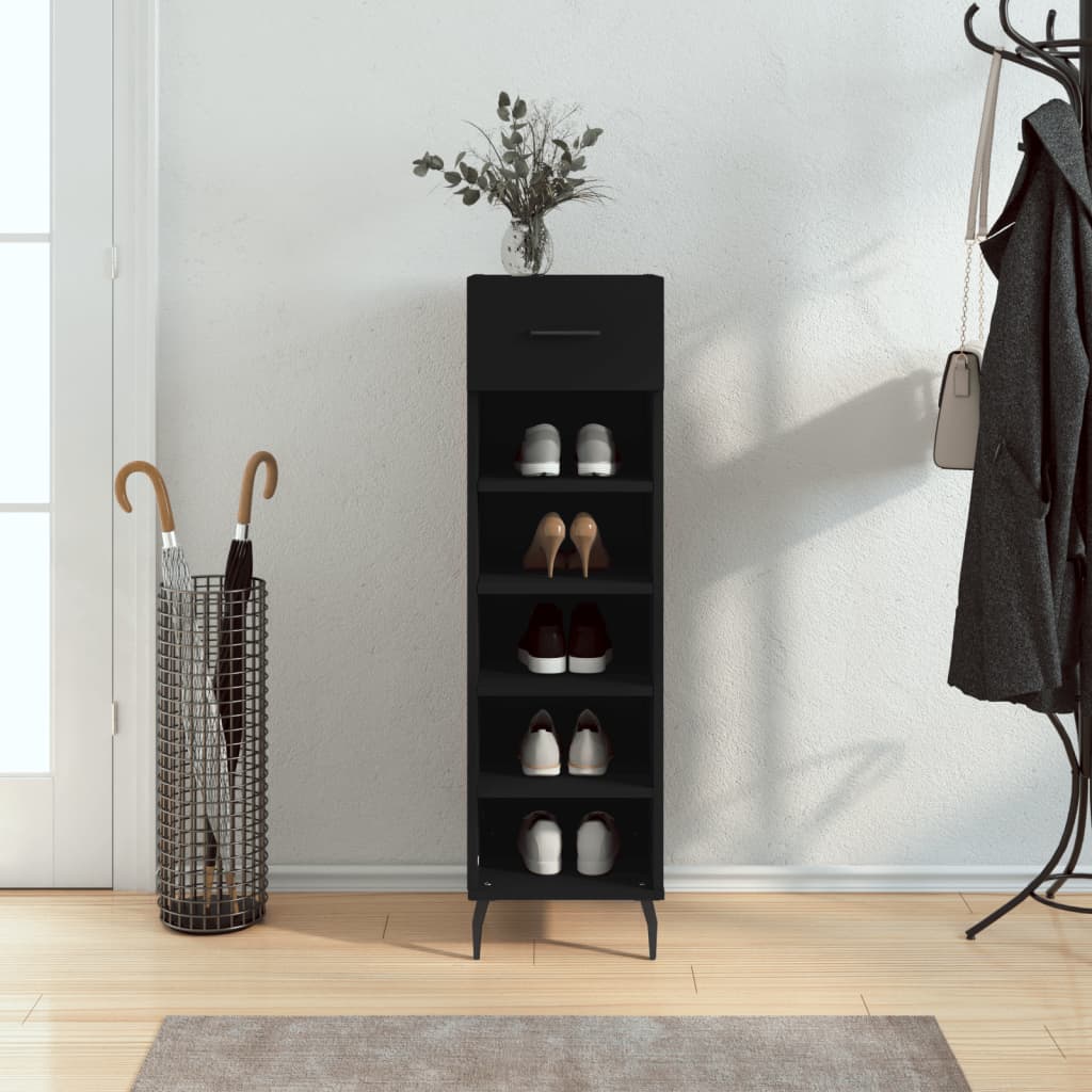 Luxo Shoe Cabinet Solid Oak 5 Compartments Tall & Skinny & Metal Feet