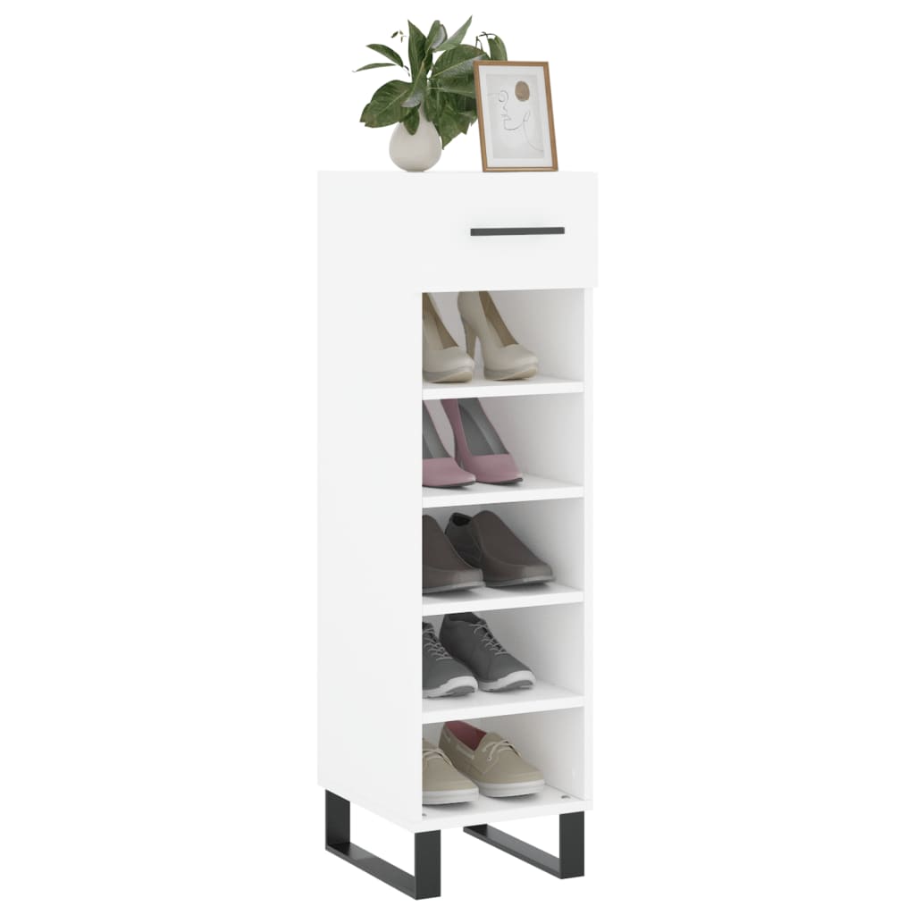 Luxo Shoe Cabinet Solid Oak 5 Compartments Tall & Skinny & Metal Feet