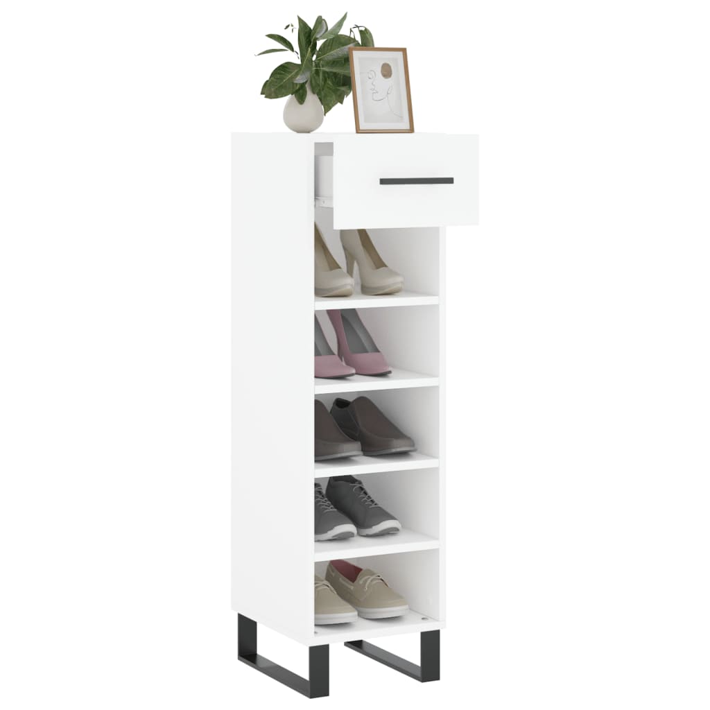 Luxo Shoe Cabinet Solid Oak 5 Compartments Tall & Skinny & Metal Feet