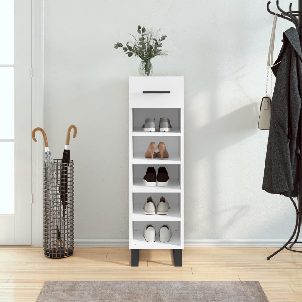 Luxo Shoe Cabinet Solid Oak 5 Compartments Tall & Skinny & Metal Feet