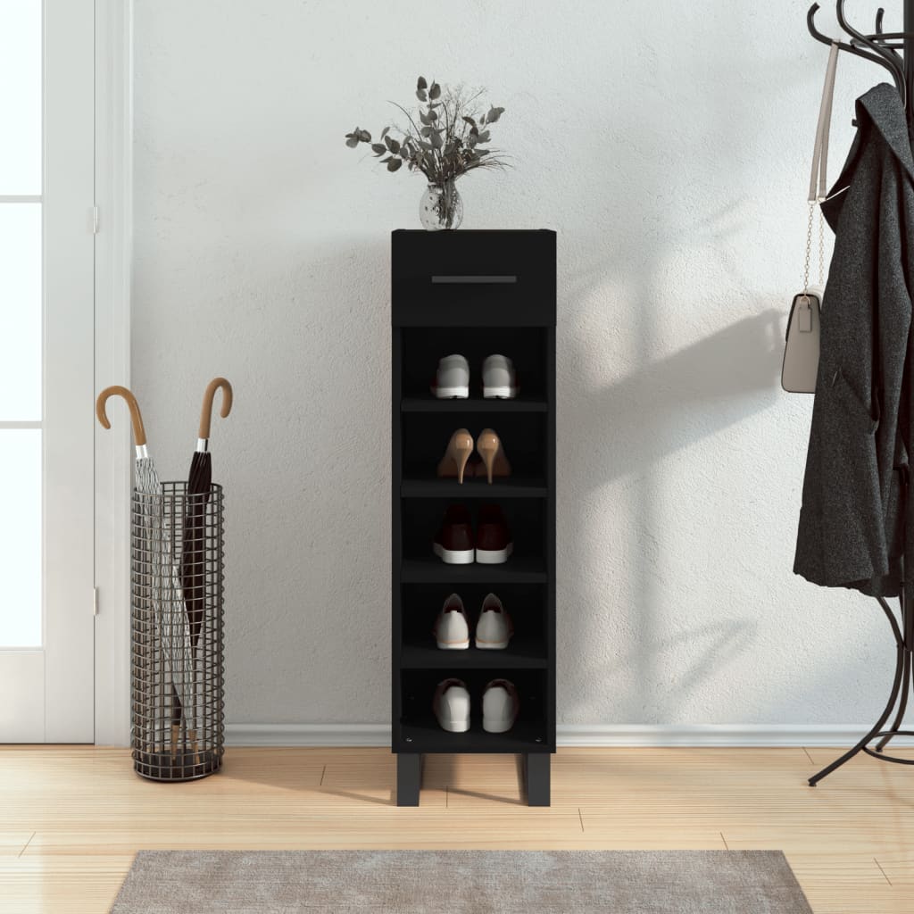 Luxo Shoe Cabinet Solid Oak 5 Compartments Tall & Skinny & Metal Feet
