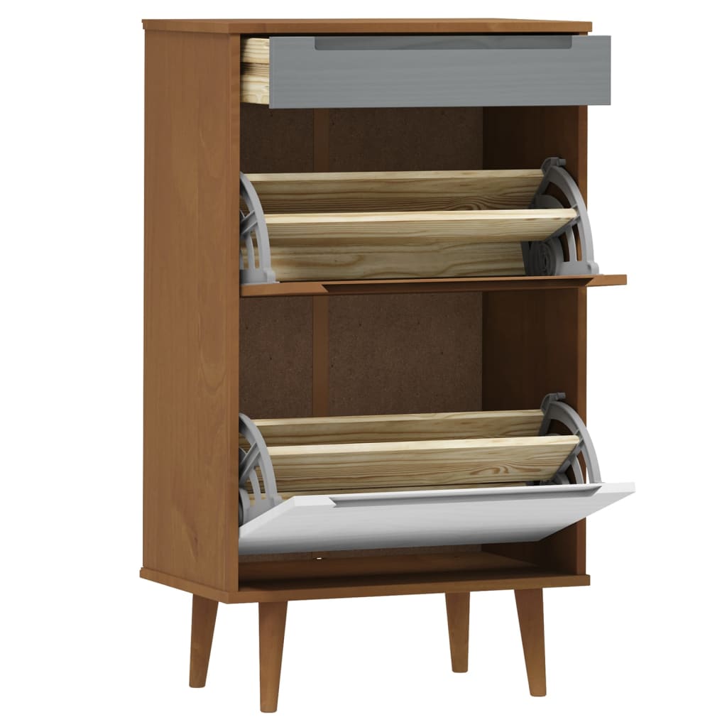 Shoe Cabinet Solid Pine Rectangular 3 Drawers
