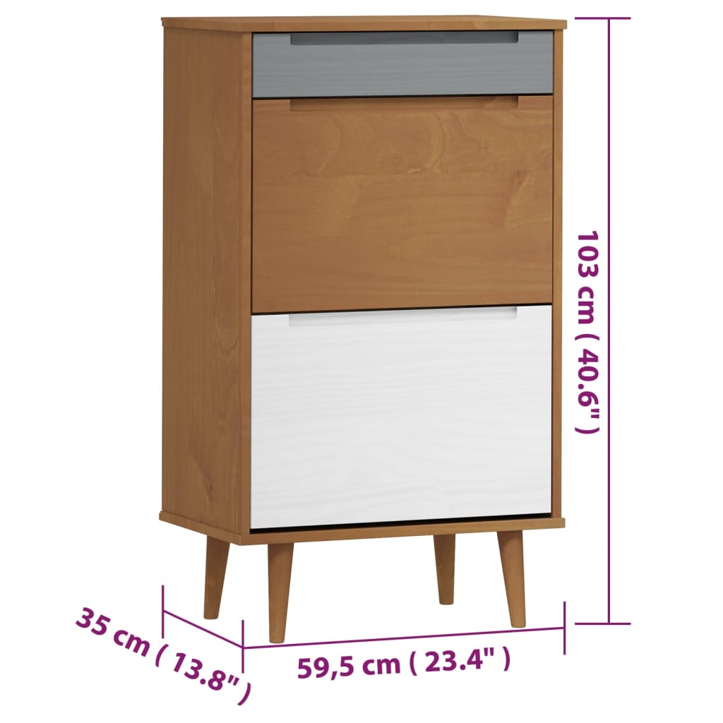 Shoe Cabinet Solid Pine Rectangular 3 Drawers