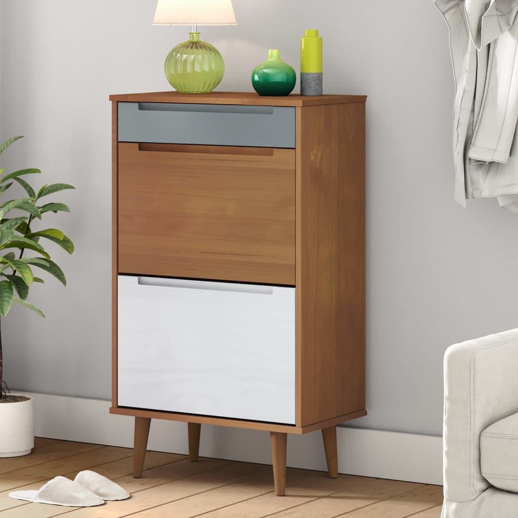 Shoe Cabinet Solid Pine Rectangular 3 Drawers