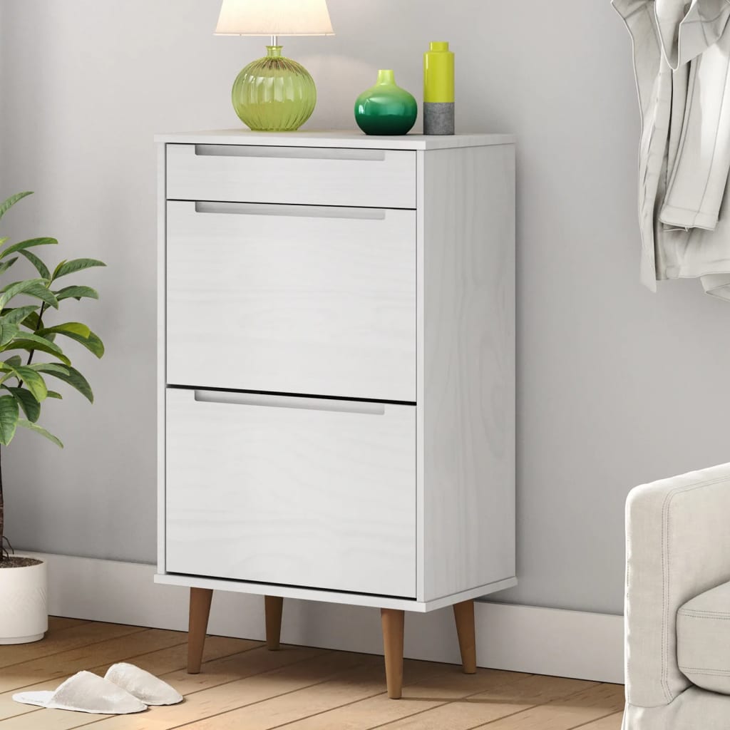 Shoe Cabinet Solid Pine Rectangular 3 Drawers