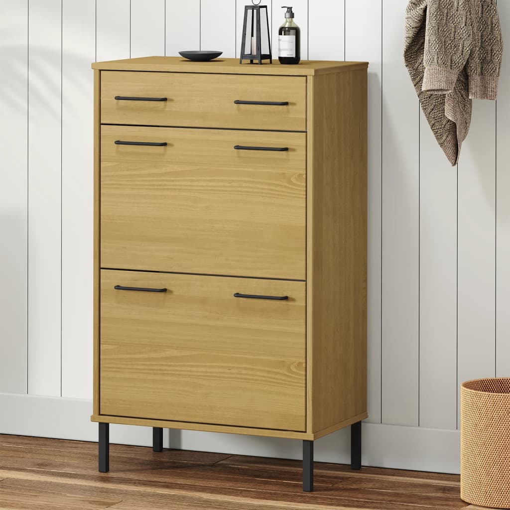 Shoe Cabinet Honey Wax Pine 3 Drawers Rectangular