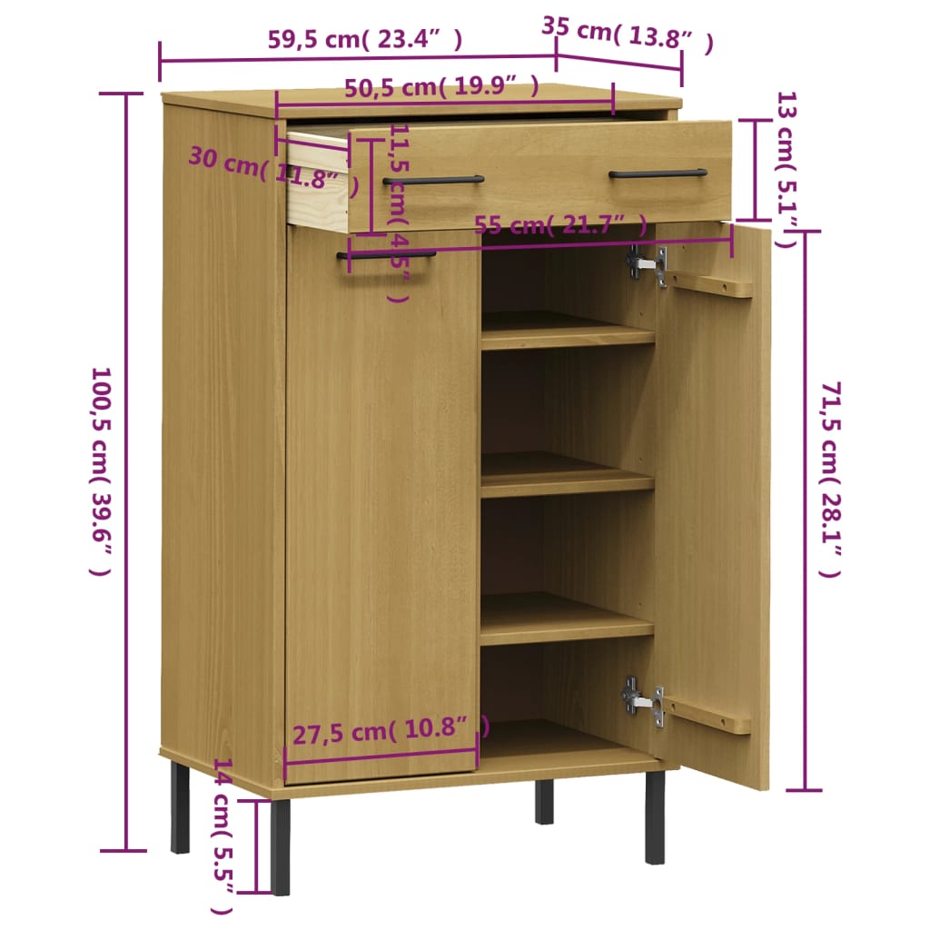 Shoe Cabinet Honey Wax Pine 4 Compartments Rectangular