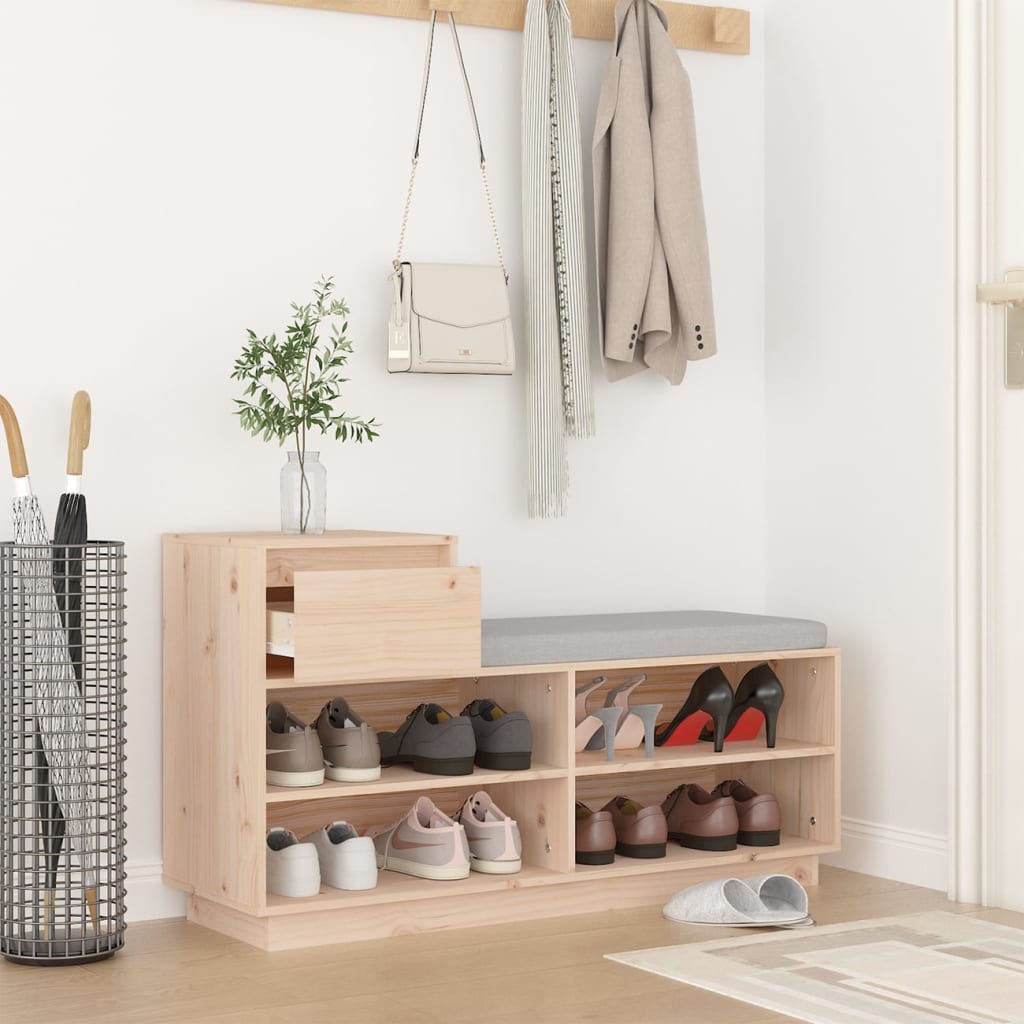 Shoe Cabinet Natural Solid Pine Wide & Deep 5 Compartments