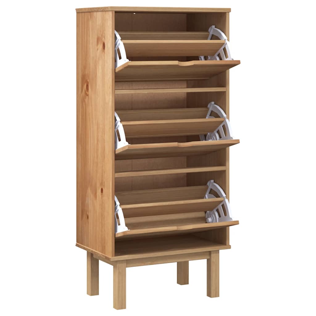 Shoe Cabinet Honey Wax Pine 3 Compartments Rectangular