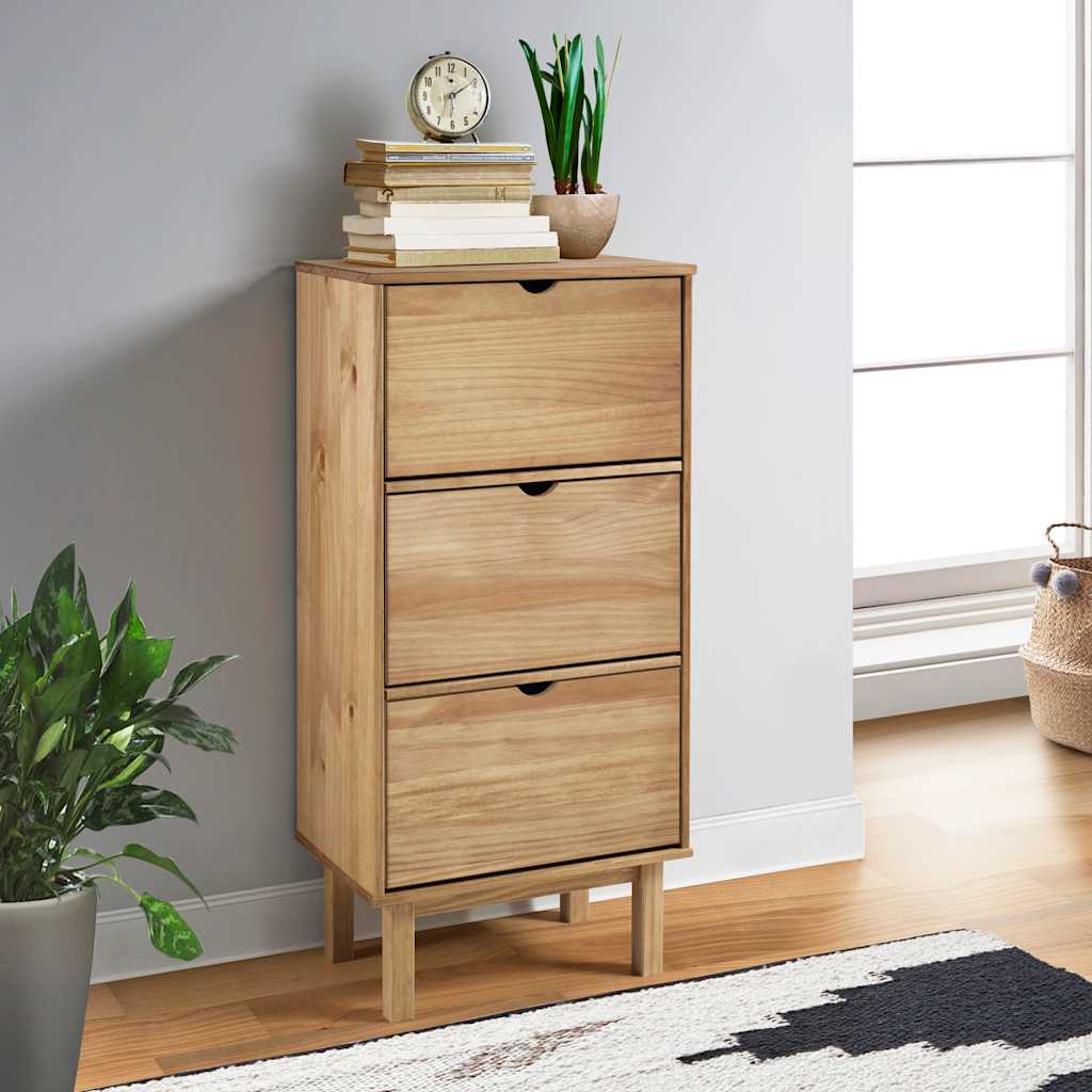Shoe Cabinet Honey Wax Pine 3 Compartments Rectangular