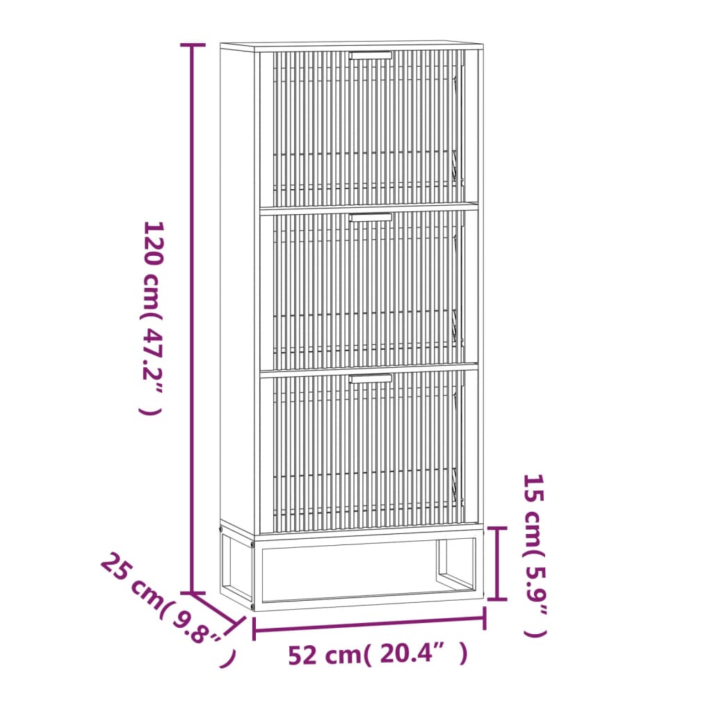 Shoe Cabinet Pine 3 Compartments Rectangular