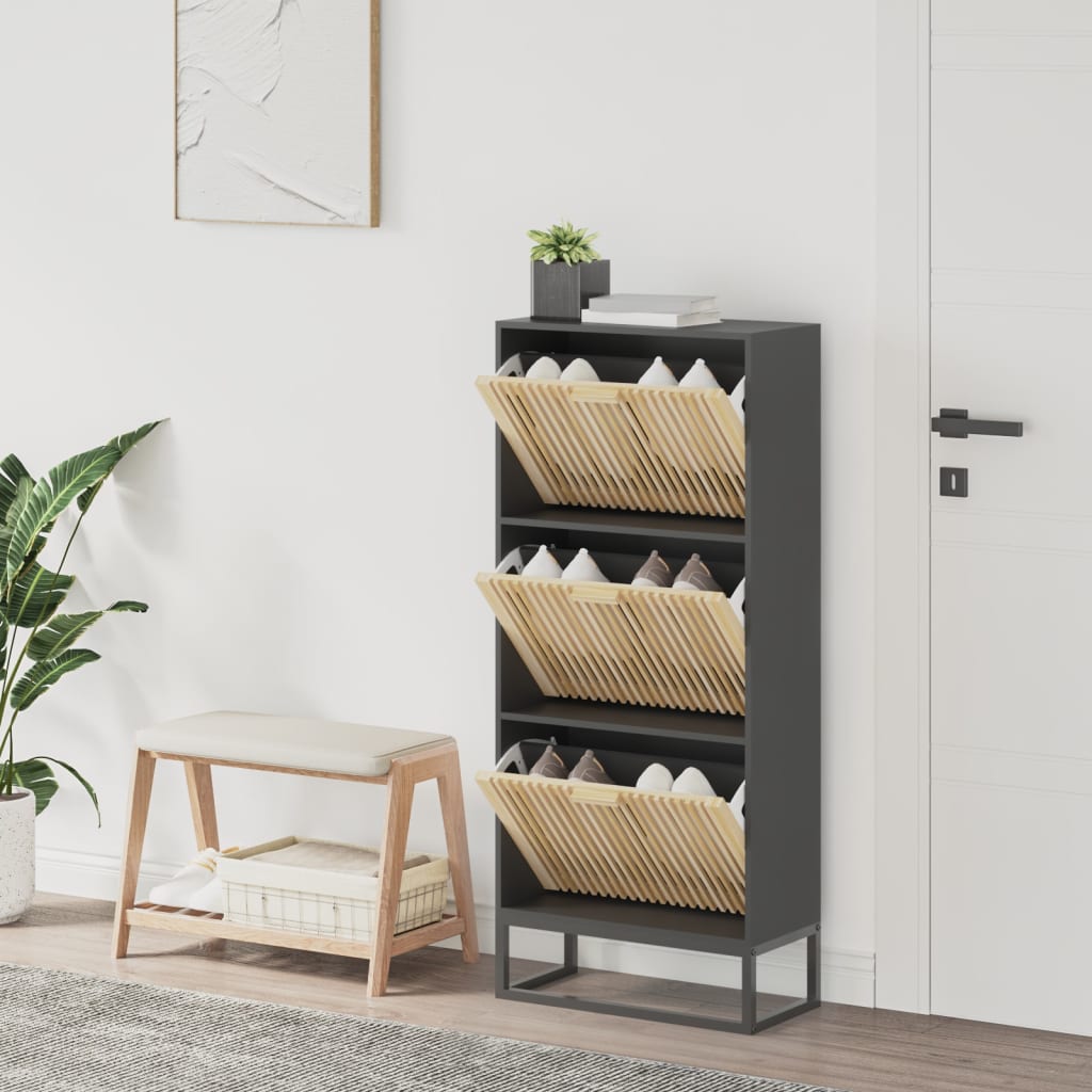 Shoe Cabinet Pine 3 Compartments Rectangular