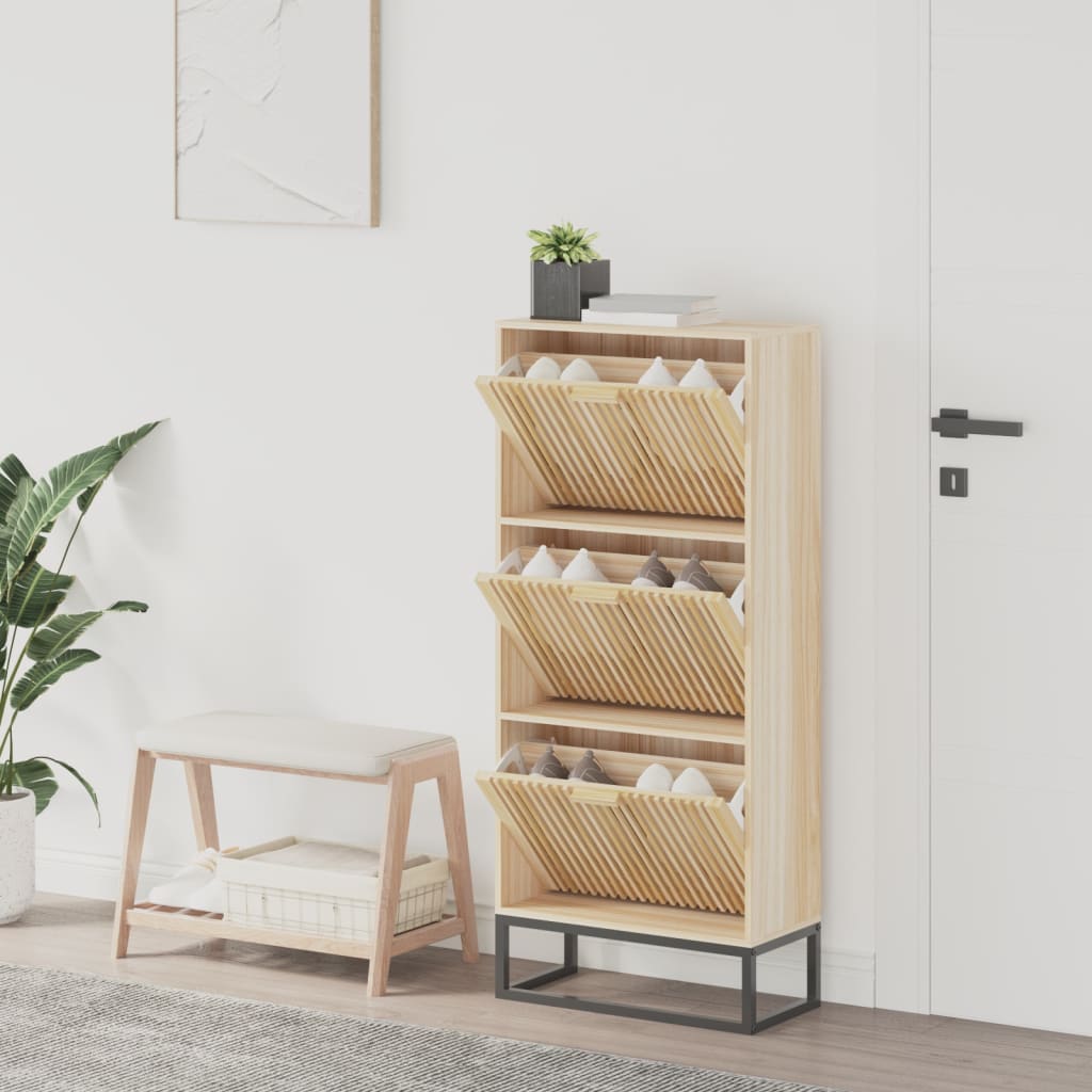 Shoe Cabinet Pine 3 Compartments Rectangular