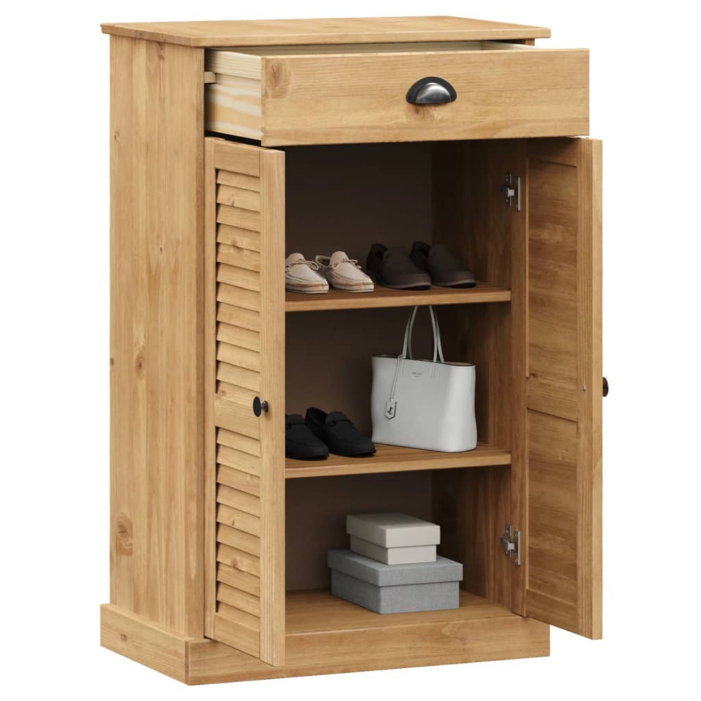 Shoe Cabinet Honey Wax Pine 3 Compartments Rectangular