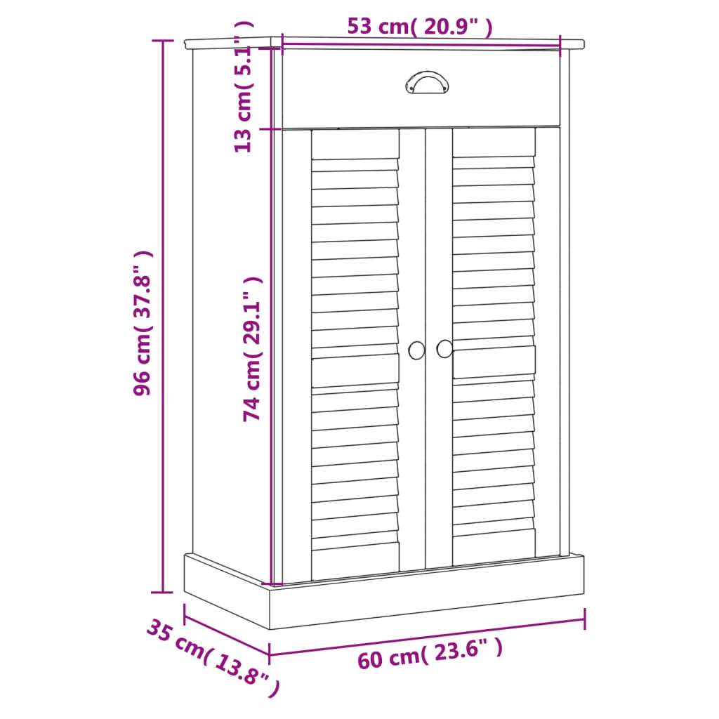 Shoe Cabinet Honey Wax Pine 3 Compartments Rectangular