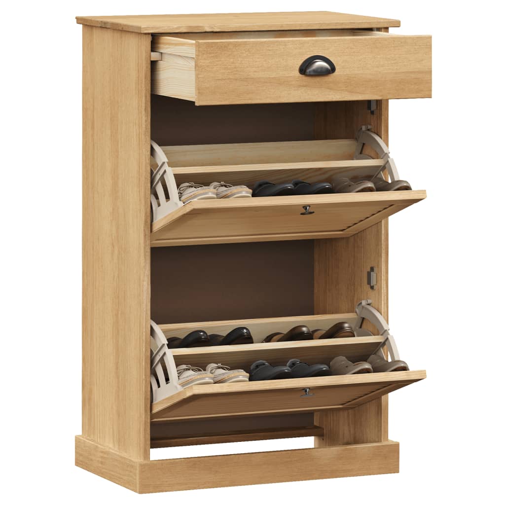 Shoe Cabinet Honey Wax Pine 3 Compartments Rectangular