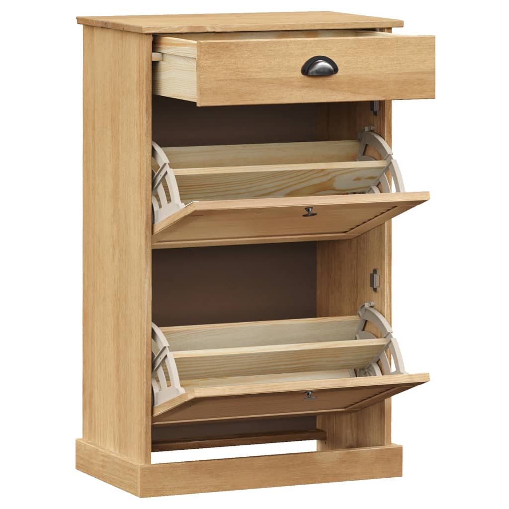 Shoe Cabinet Honey Wax Pine 3 Compartments Rectangular