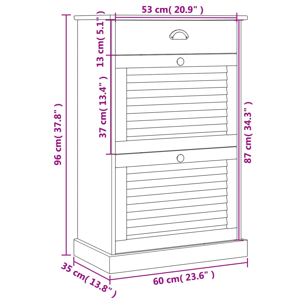 Shoe Cabinet Honey Wax Pine 3 Compartments Rectangular