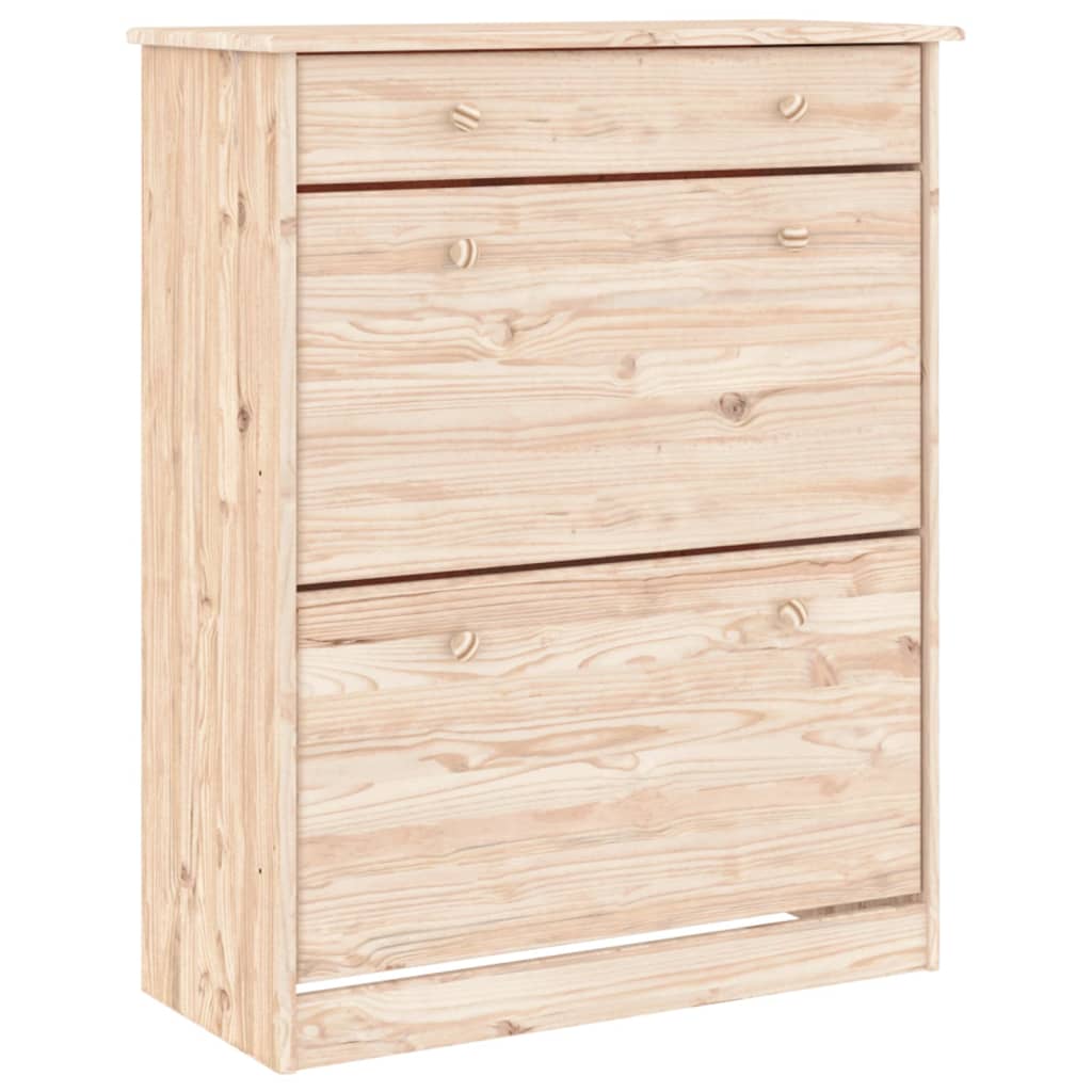 Shoe Cabinet Natural, Solid Pine 3 Compartments Rectangular