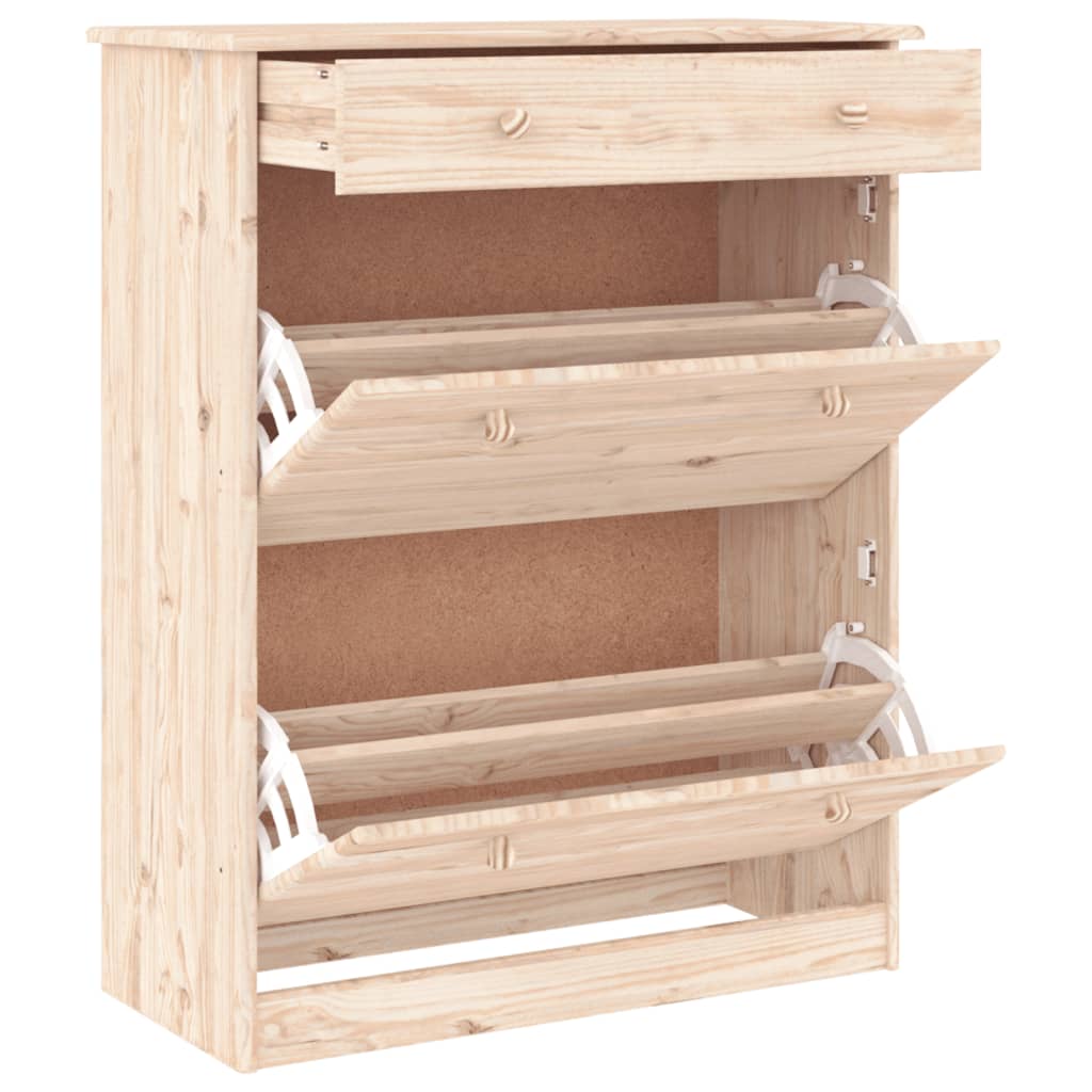 Shoe Cabinet Natural, Solid Pine 3 Compartments Rectangular