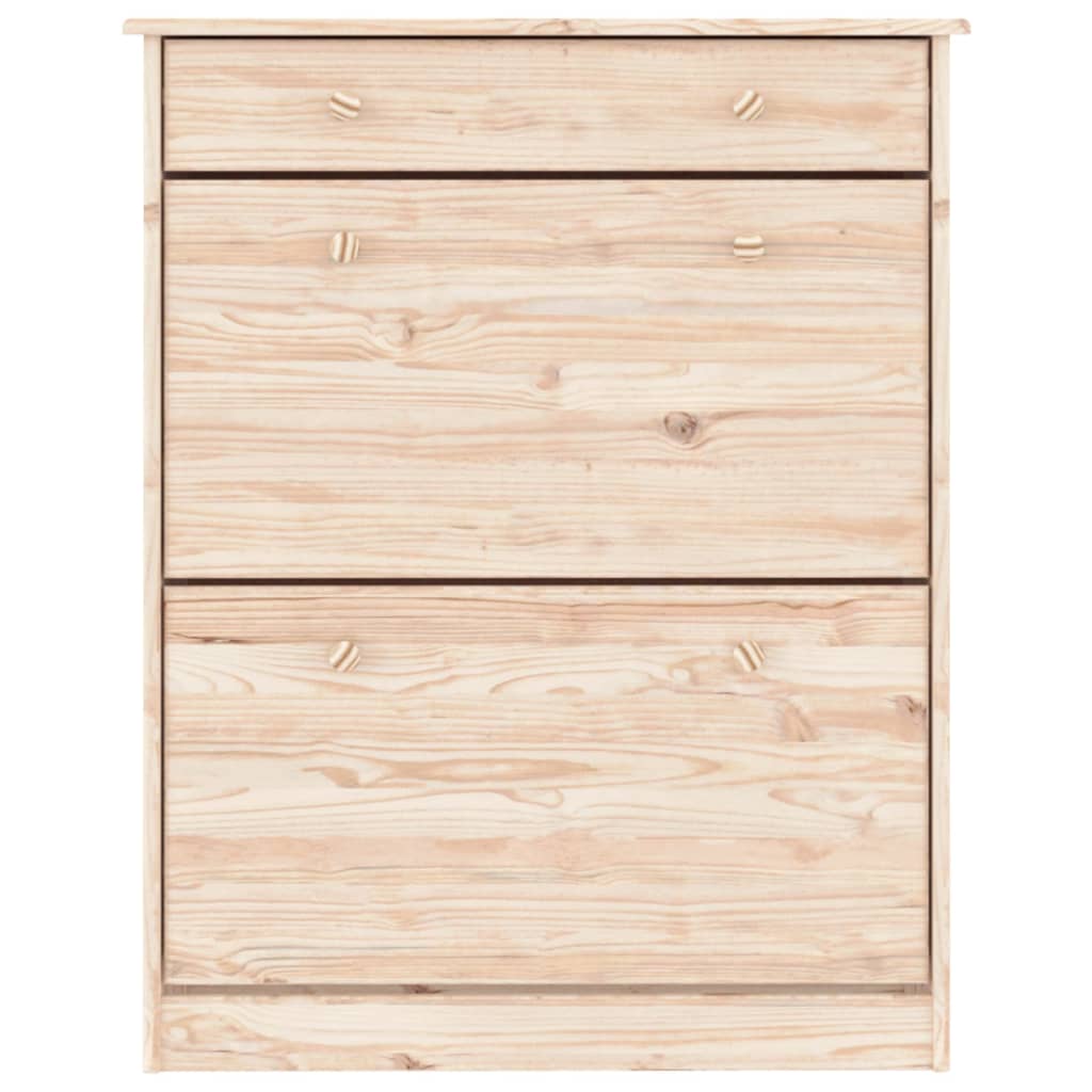 Shoe Cabinet Natural, Solid Pine 3 Compartments Rectangular