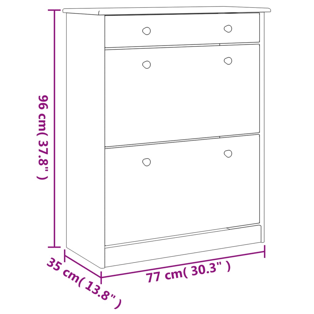 Shoe Cabinet Natural, Solid Pine 3 Compartments Rectangular