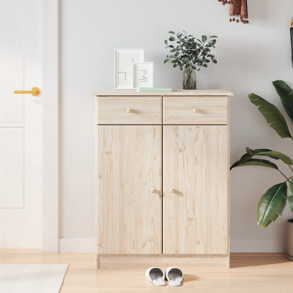 Shoe Cabinet Natural, Solid Pine 4 Compartments Rectangular