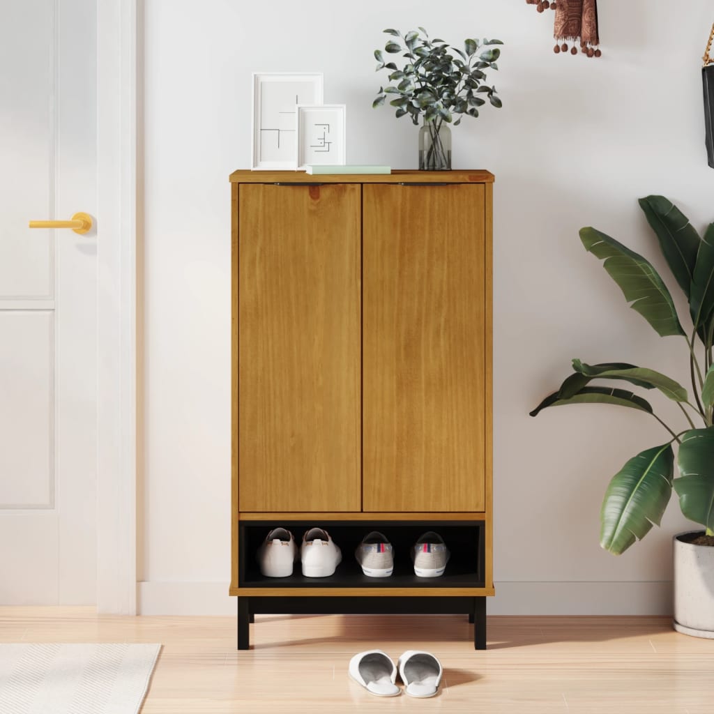Shoe Cabinet Solid Oak & Pine 3 Compartments Rectangular