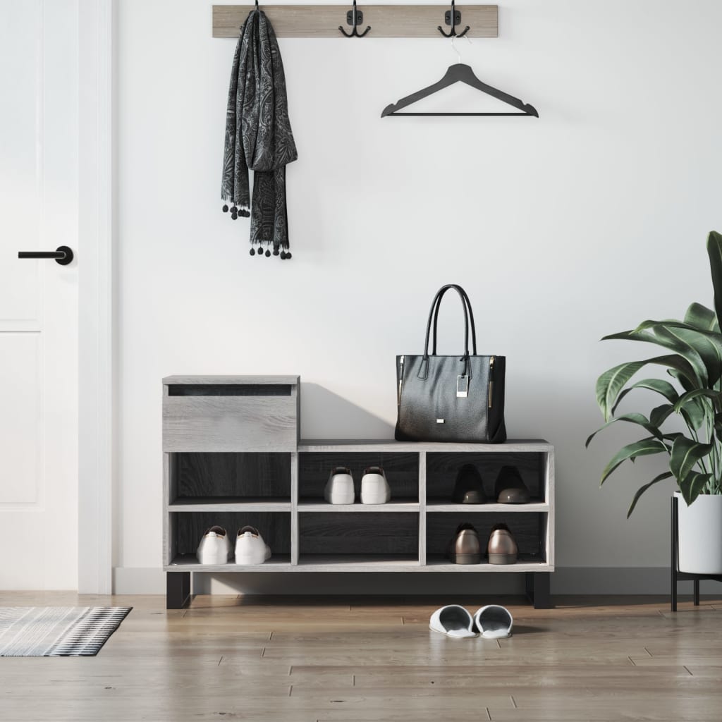 Luxo Shoe Cabinet Solid Oak 7 Compartments Rectangular & Metal Feet