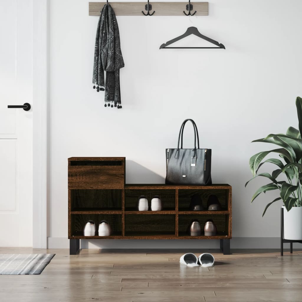 Luxo Shoe Cabinet Solid Oak 7 Compartments Rectangular & Metal Feet