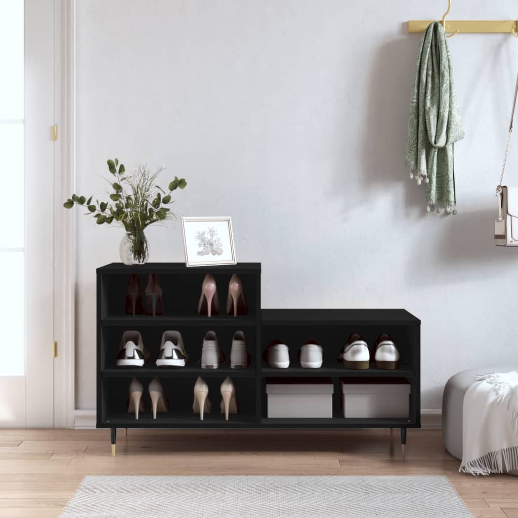 Luxo Shoe Cabinet Solid Oak 5 Compartments Rectangular & Metal Feet
